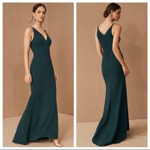 BHLDN Jones V neck drape dress, emerald green